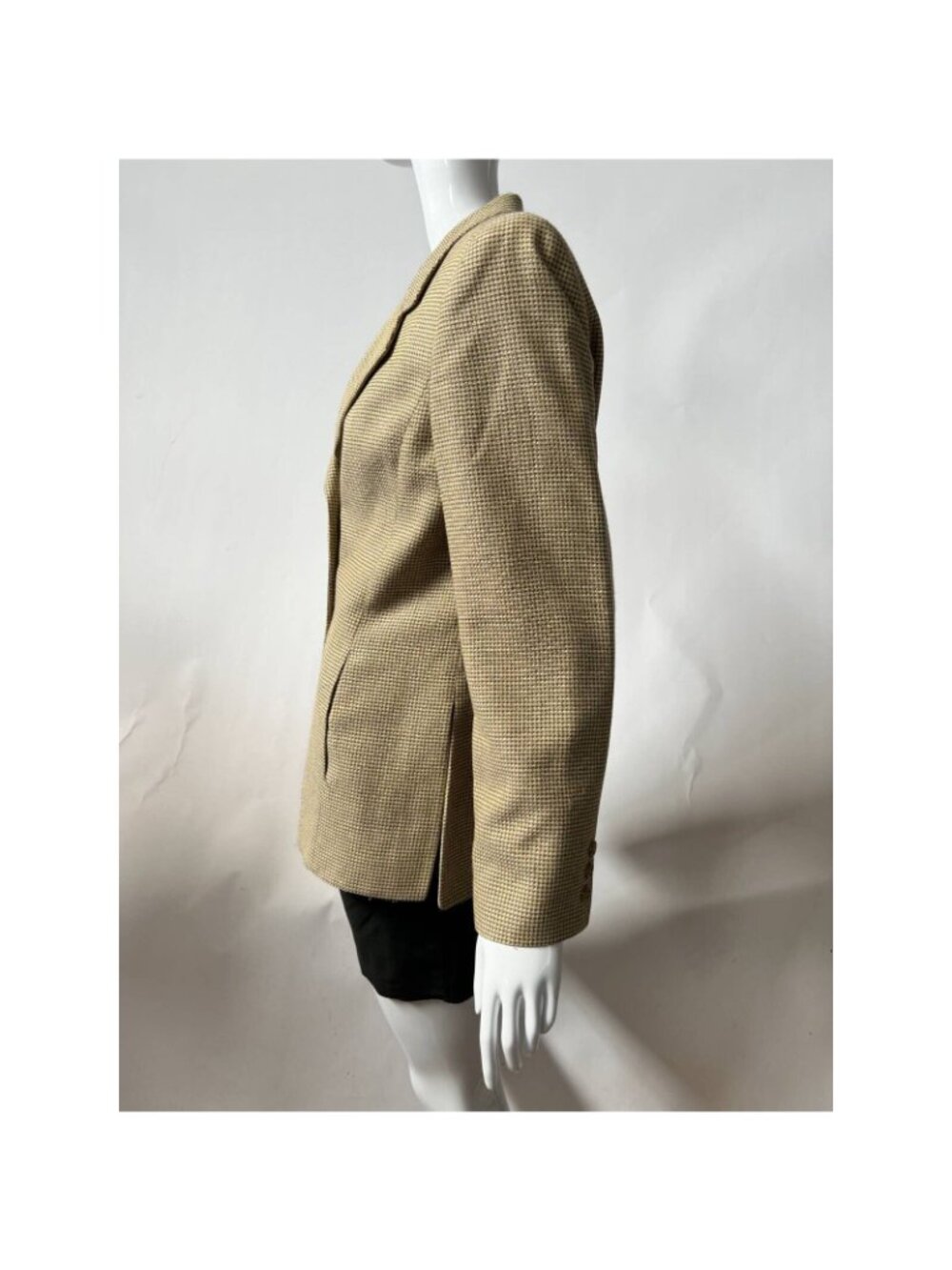 Linda Allard Ellen Tracy Vintage Petite Blazer Beige Houndstooth Wool Silk Blend - Picture 5 of 12